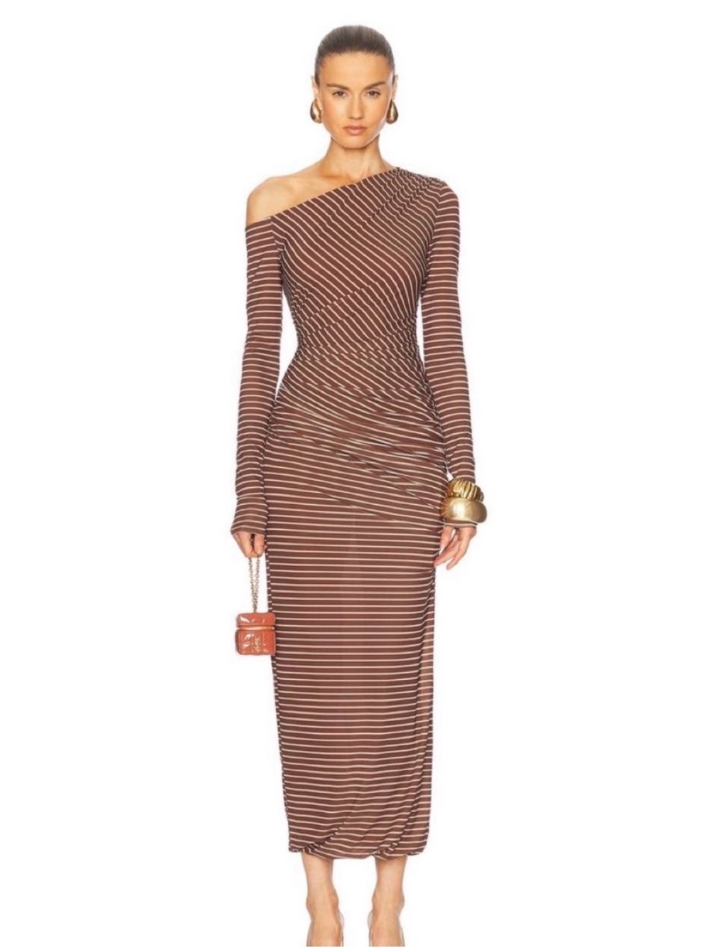 Ronny Kobo Brown Stripe Maxi Dress